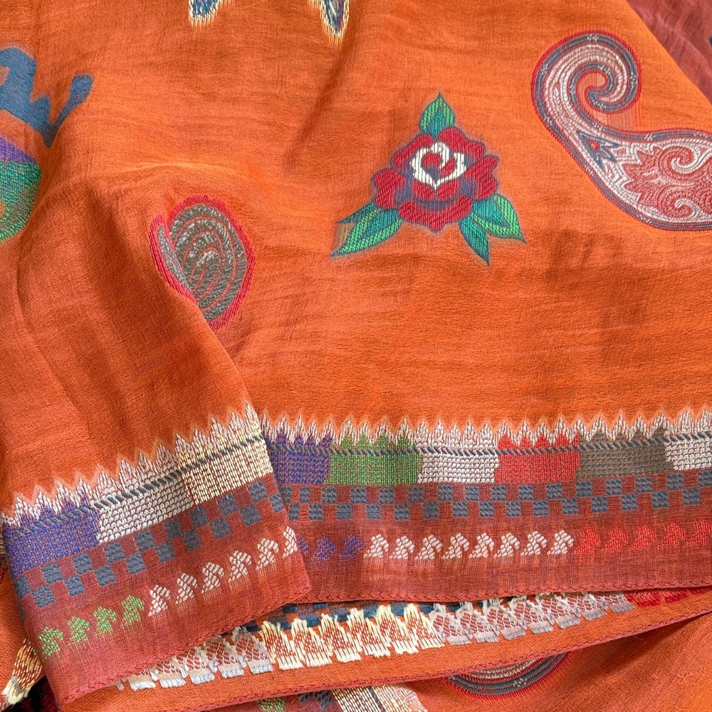 Etro NWT Vibrant Long Rust/Orange Scarf with Multicolor Embroidery - Picture 9 of 16
